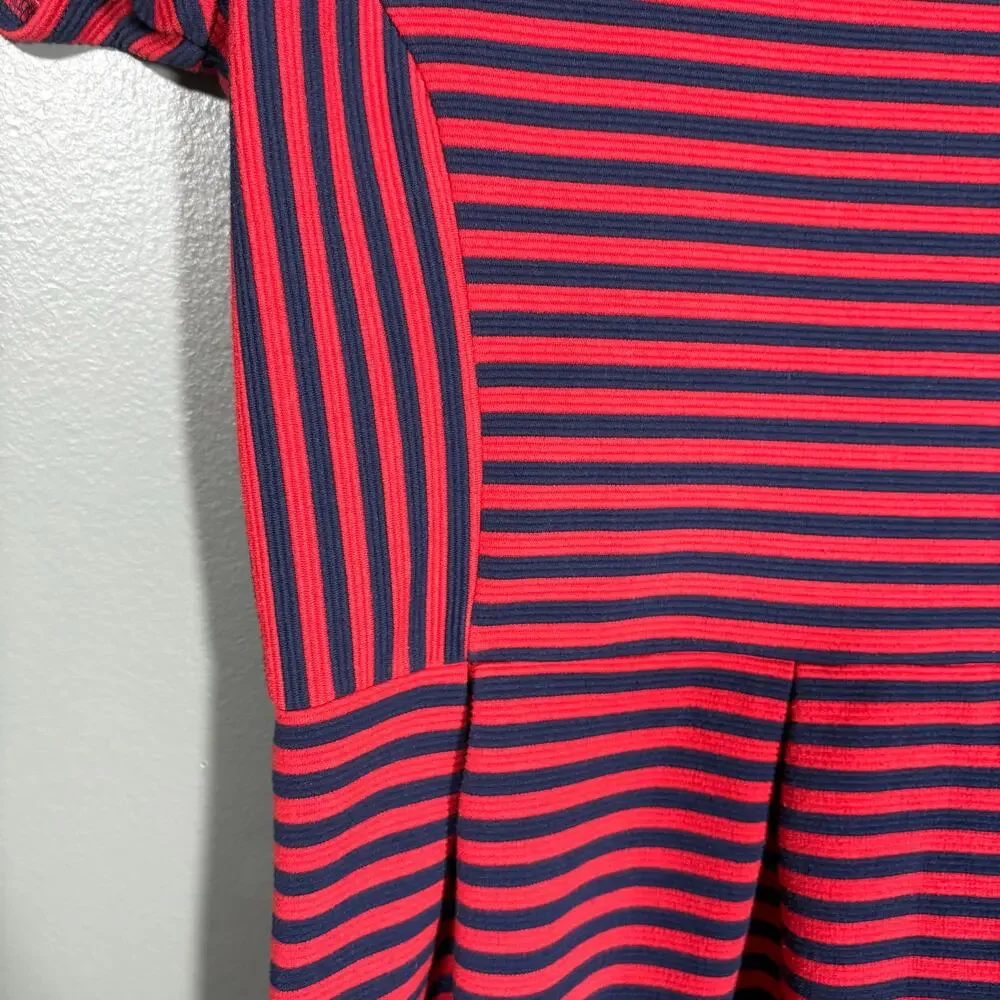 J Crew Women's Blue & Red Striped Preppy Nautical Dress - Size 8 - Pleated Skirt